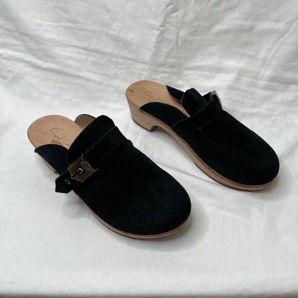 Dr Scholl's Original Collection Black Suede Wood Clog Mules  9 - Picture 2 of 10